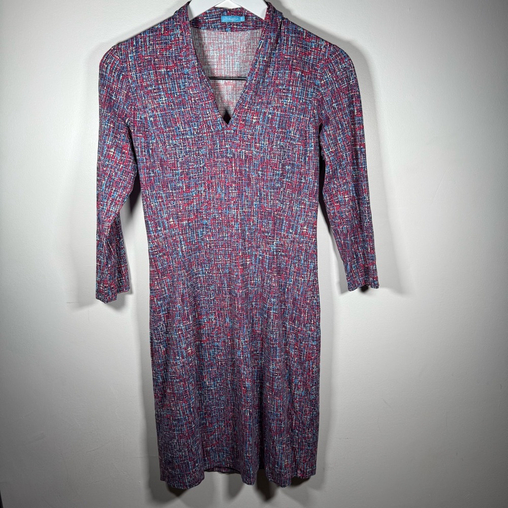 J. McLaughlin Women’s XS Multicolor Geometric Print 3/4 Sleeve Stretch Dress